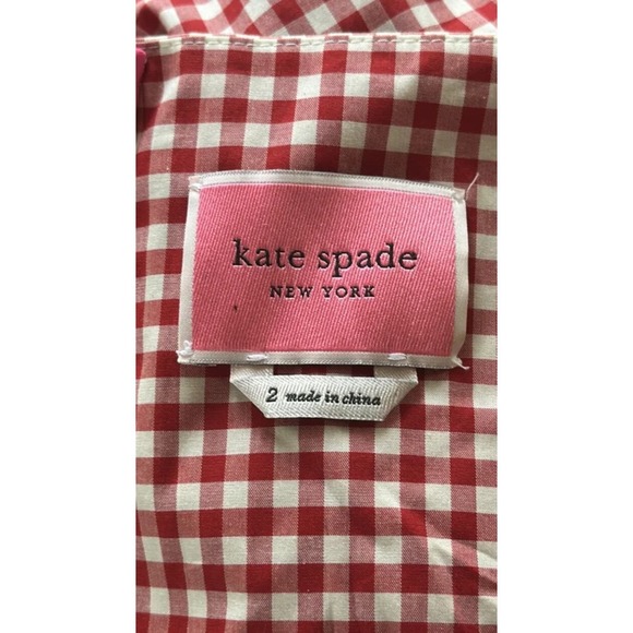 Kate Spade New York Red Gingham Tiered Dress Sleeveless V Neck - Picture 6 of 10